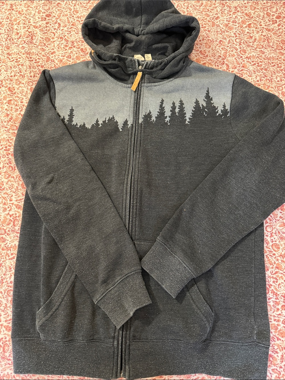 tentree Charcoal and Gray Men's Full-Zip Hoodie with Forest Silhouette